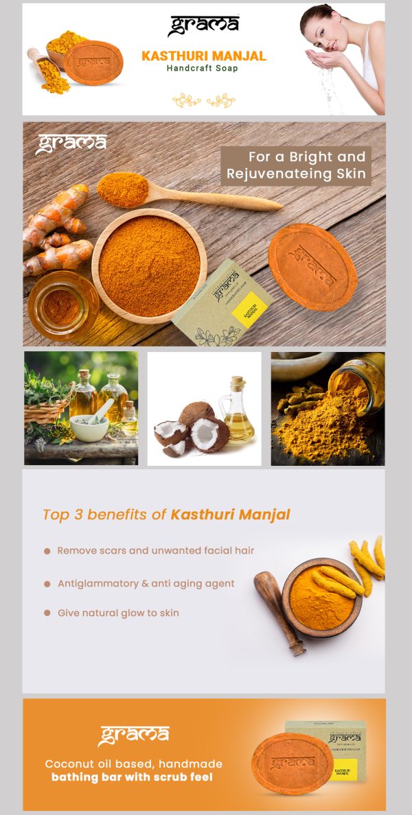 Grama Kasturi Manjal Handcrafted soap - Image 2